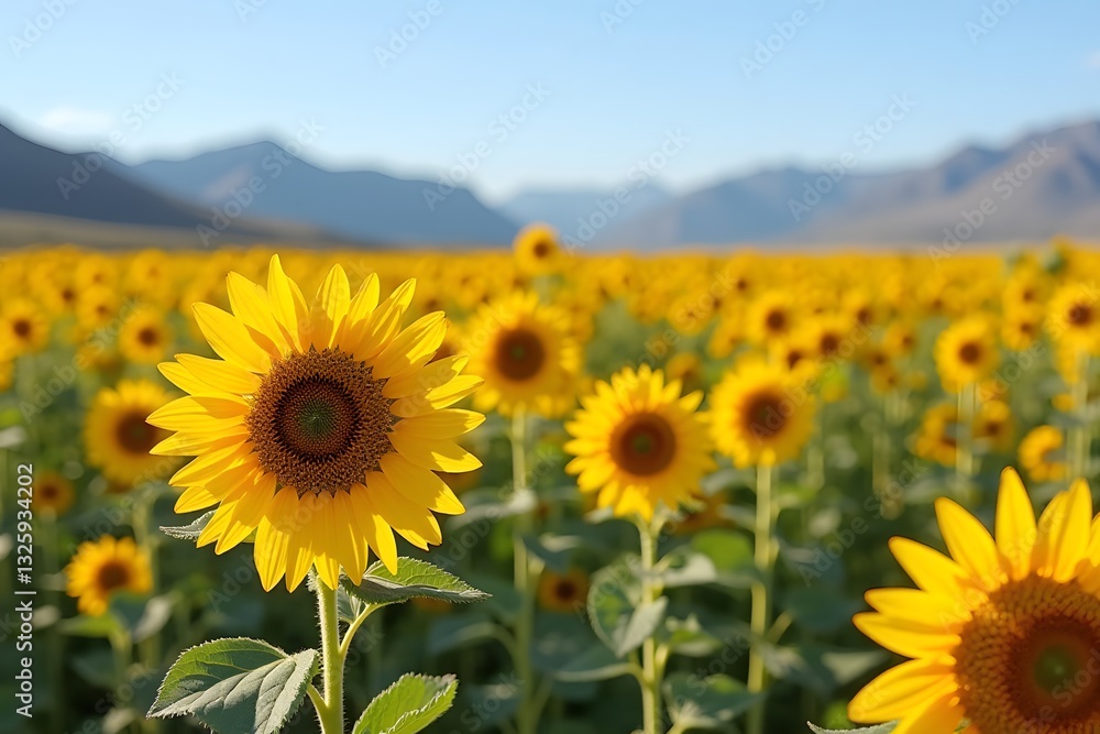 Fototapeta premium A field of wild Mexican sunflowers in full bloom, with mountains in the background. 