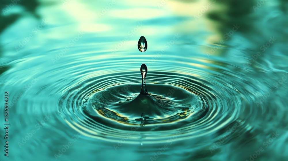 Water Drop Impact Creating Ripples on Turquoise Surface for Purity Concept Water Drop Impact Creating Ripples on Turquoise Surface for Purity Concept