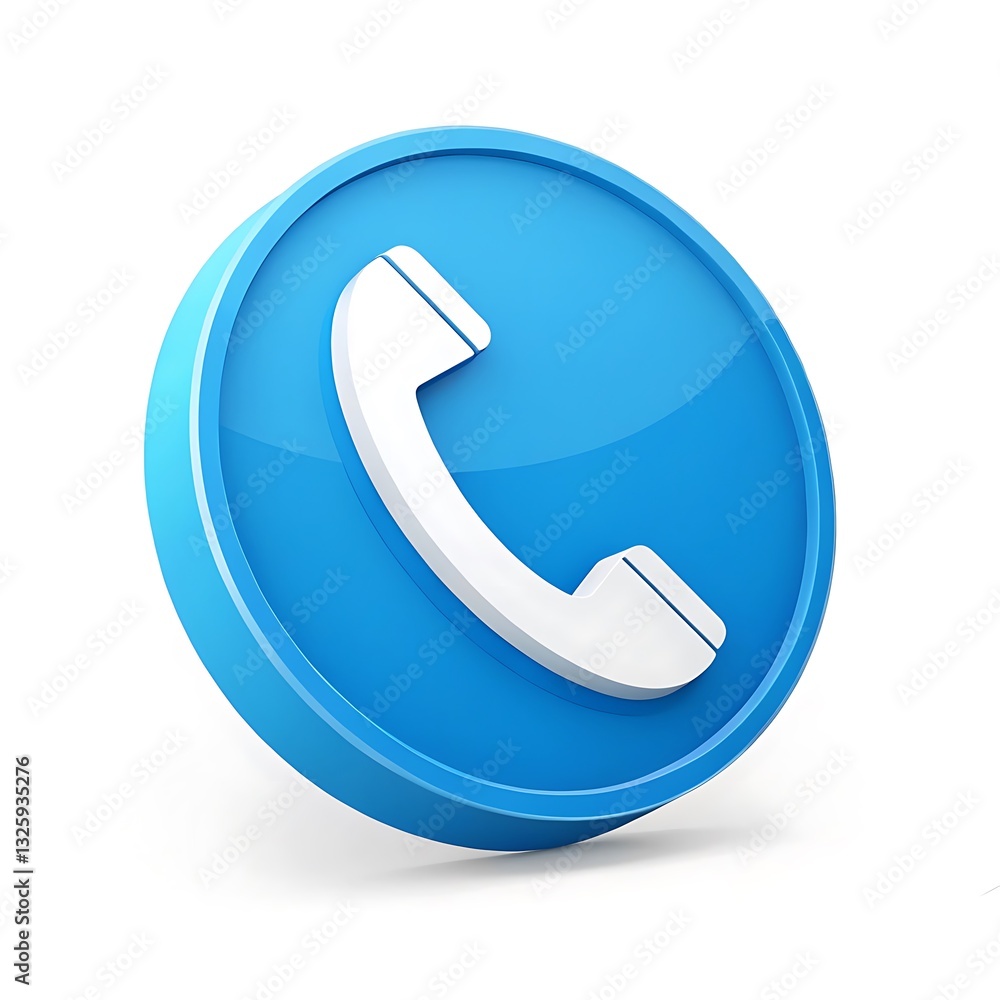 A Vibrant Blue Circle Featuring A Classic White Telephone Handset, Symbolizing Instant Connection And Reliable Communication, In A Glossy 3d Design A Vibrant Blue Circle Featuring A Classic White Telephone Handset, Symbolizing Instant Connection And Reliable Communication, In A Glossy 3d Design