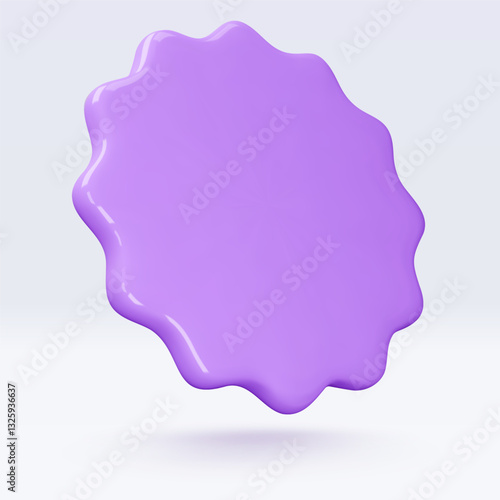 Purple, violet sticker, badge mockup. Blank labels of circle shapes with wavy edge. Vector isolated on white. Copy space. Stickers or patches for preview tags, labels, design, presentation, adv