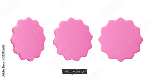 Set stickers, badges mockup. Blank labels of circle shapes with wavy edge. Vector illustration isolated on white. Copy space. Stickers or patches for preview tags, labels, design, presentation, adv