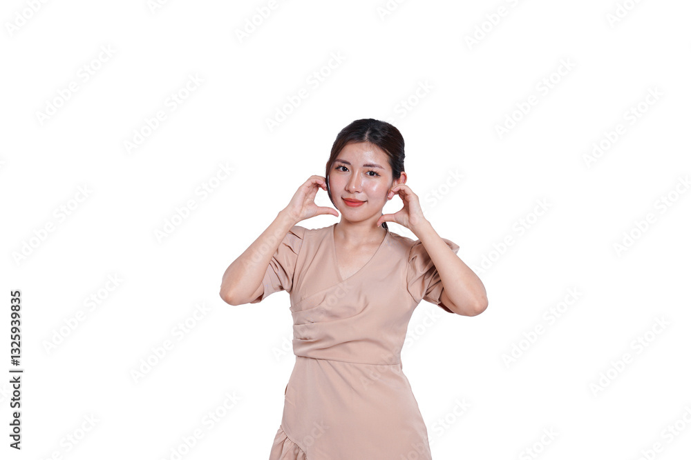 portrait of beautiful asian girl posing on white background, Women's Day concept, cut out portrait of beautiful asian girl posing on white background, Women's Day concept, cut out