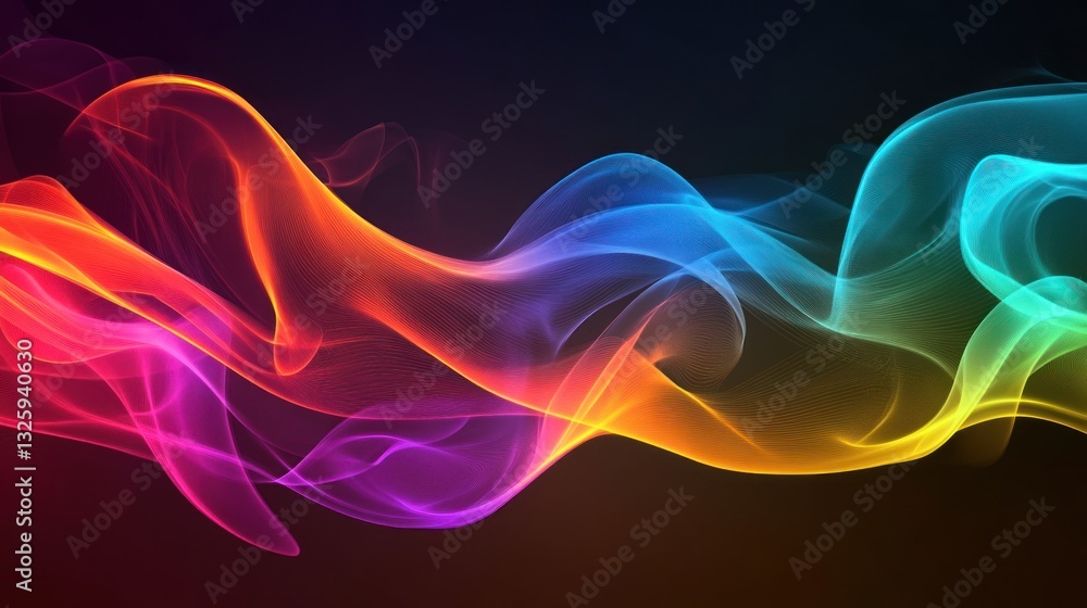 Naklejka premium Abstract rainbow smoke waves flowing, dark background