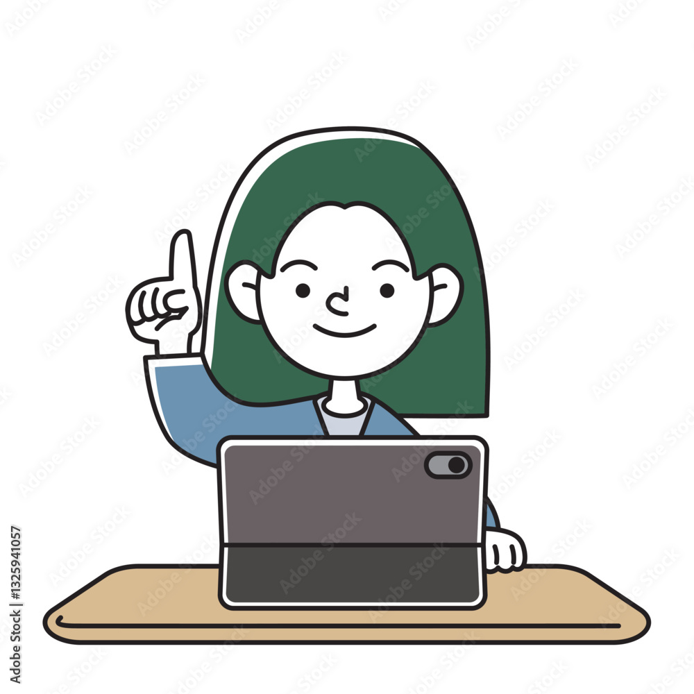 タブレット端末で学習をする笑顔の子供のベクターイラスト タブレット端末で学習をする笑顔の子供のベクターイラスト
