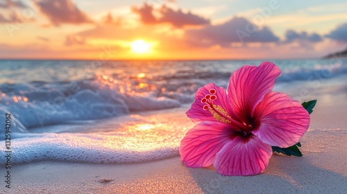 Fototapeta Naklejka Na Ścianę i Meble -  A pink flower at the beach