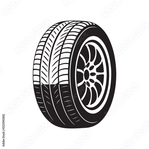 Car wheel silhouette vector illustration