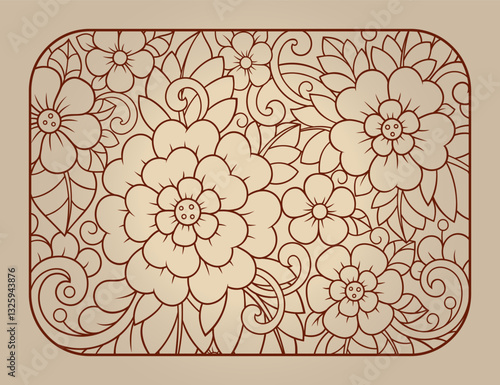 Stylized with henna tattoos decorative pattern for decorating covers for book, notebook, casket, magazine, postcard and folder. Eastern tradition flower and mandala design in mehndi style.