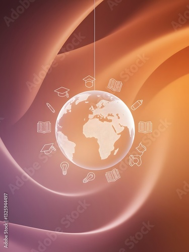 Globe with Floating Educational Icons Around It, Representing Global Learning 