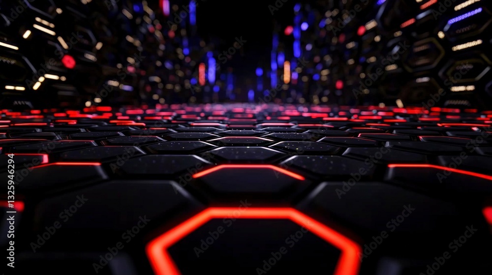 Fototapeta premium Futuristic Hexagon Pathway Neon Lights Abstract 3D Background