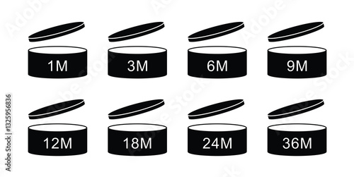 PAO period after open icon sign set black