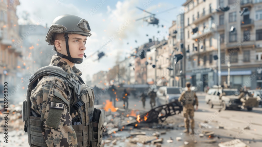 custom made wallpaper toronto digitalSoldier in Tactical Gear Observes Urban Battlefield During Military Operation in Daylight