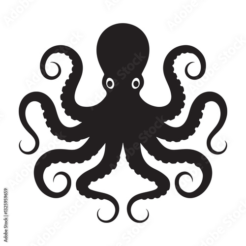 octopus silhouette vector icon isolated on white background