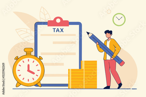 Tax online payment on computer laptop, income tax calculation deadline, refund or revenue paperwork, financial duty concept, businessman on tax calculation payment with calendar date computer laptop.