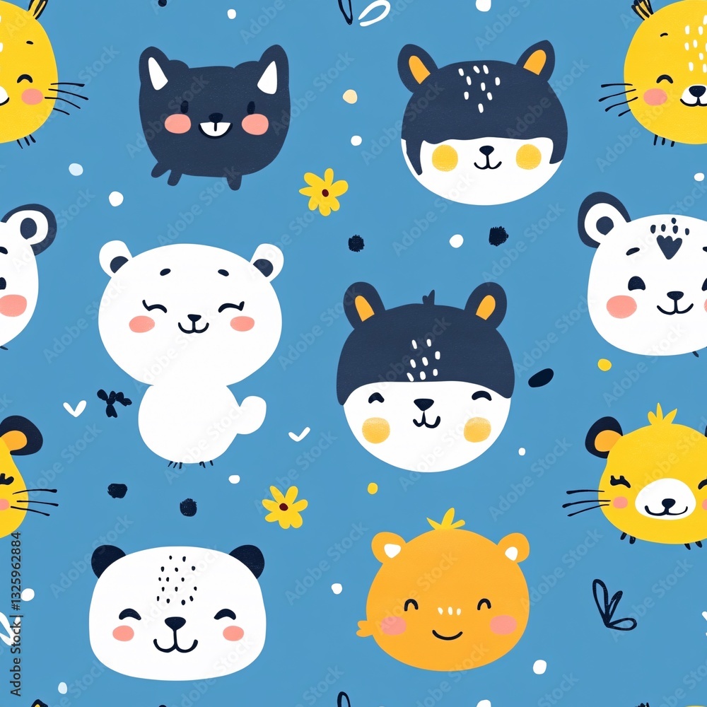 Cute animal seamless pattern design blue background fun illustration creative environment playful concept Cute animal seamless pattern design blue background fun illustration creative environment playful concept