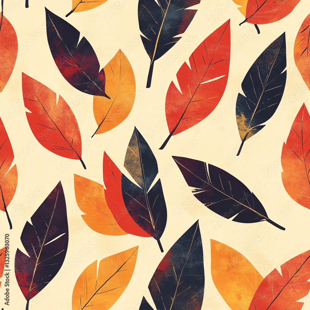 Fototapeta premium Vibrant autumn leaves seamless pattern design nature artwork colorful background organic aesthetic