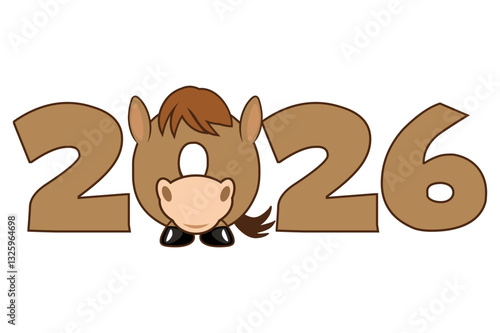 Chinese New Year 2026 in cartoon style with Stylized horse. Horse Character. Animal themed. 2026 New Year
