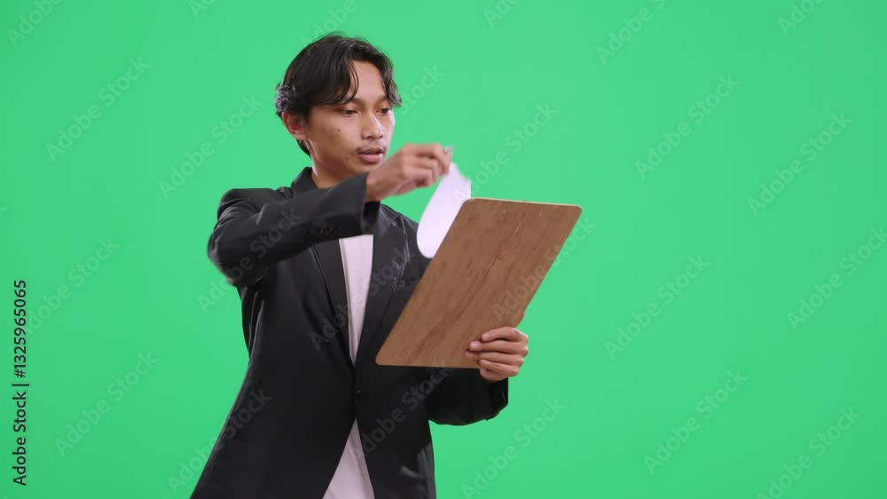 Corporate executive signing an important document on a green screen. Completing a business deal with a professional attitude. Green screen, office, agreement, business, signature Corporate executive signing an important document on a green screen. Completing a business deal with a professional attitude. Green screen, office, agreement, business, signature