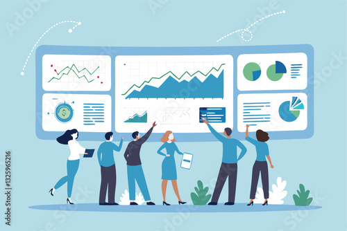 Data analysis, marketing research, statistics visualization graph and chart model, prediction benchmark or analytics diagram, insight and trend, business people look at data analysis graph and chart.