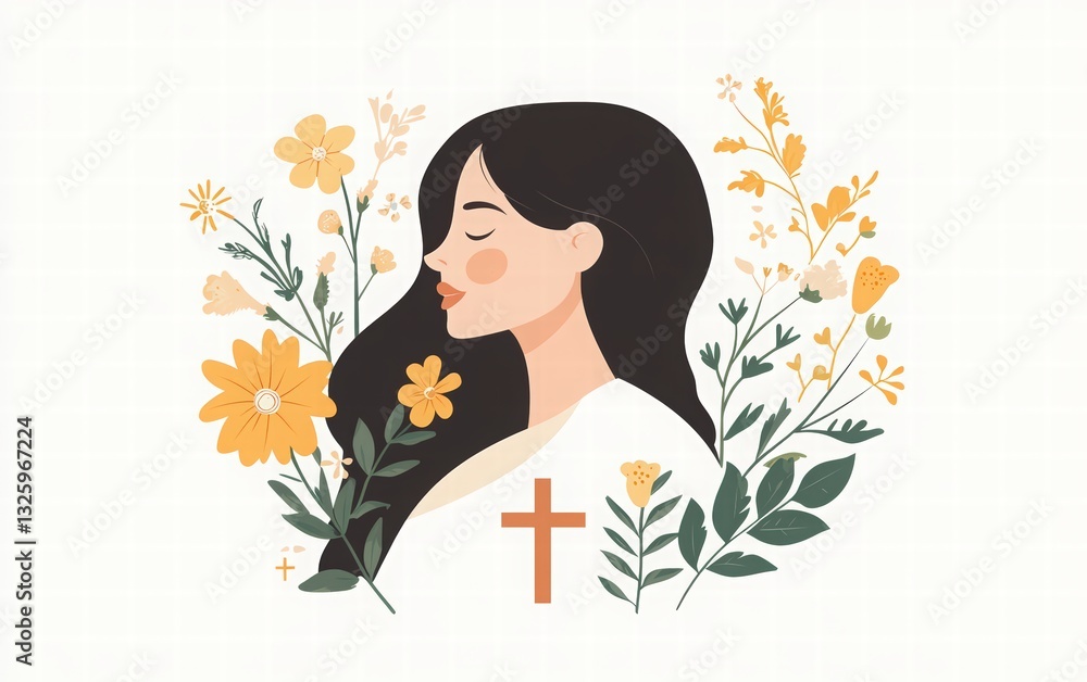 mental health awareness month banner concept with a woman’s profile, medical cross, flowers, and leaves, showcasing abstract art design for promoting mental health awareness mental health awareness month banner concept with a woman’s profile, medical cross, flowers, and leaves, showcasing abstract art design for promoting mental health awareness