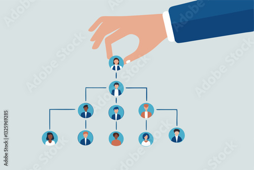 CEO, company leader or executive position, organization chart, hierarchy or team structure, role and responsibility, supervisor, department or division concept, businessman put CEO on org chart.