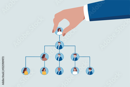 CEO, company leader or executive position, organization chart, hierarchy or team structure, role and responsibility, supervisor, department or division concept, businessman put CEO on org chart.