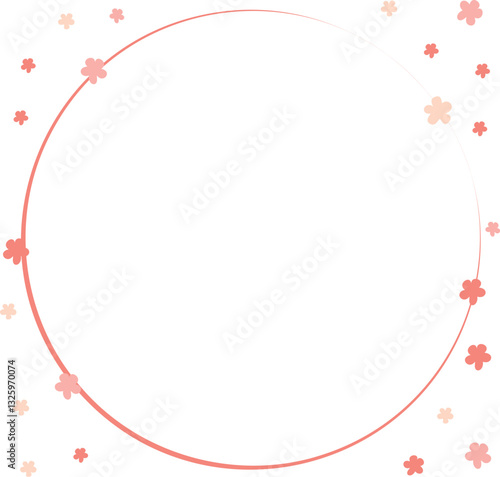 やさしい色の花付きフレーム_丸_線に変化あり_ピンク系