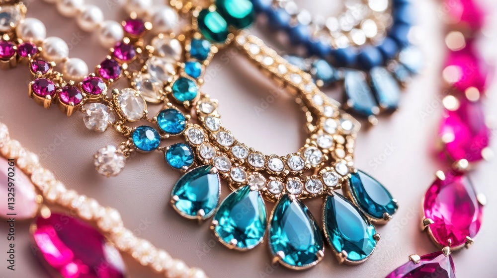 Vibrant Close-up of Colorful Statement Necklaces Vibrant Close-up of Colorful Statement Necklaces