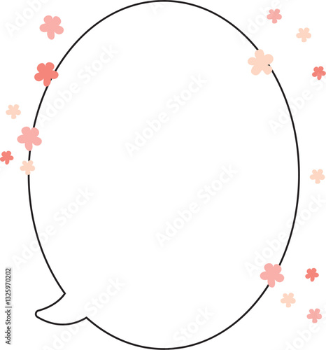 やさしい色の花付き吹き出し_縦楕円_左しっぽ_ピンク系