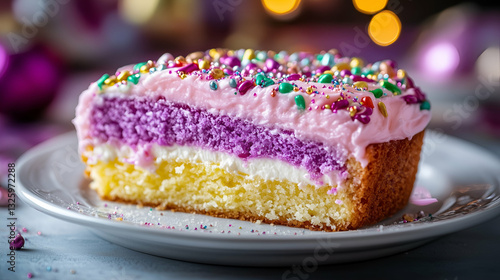 Obraz na płótnie Colorful Layered Cake with Sprinkles w salonie