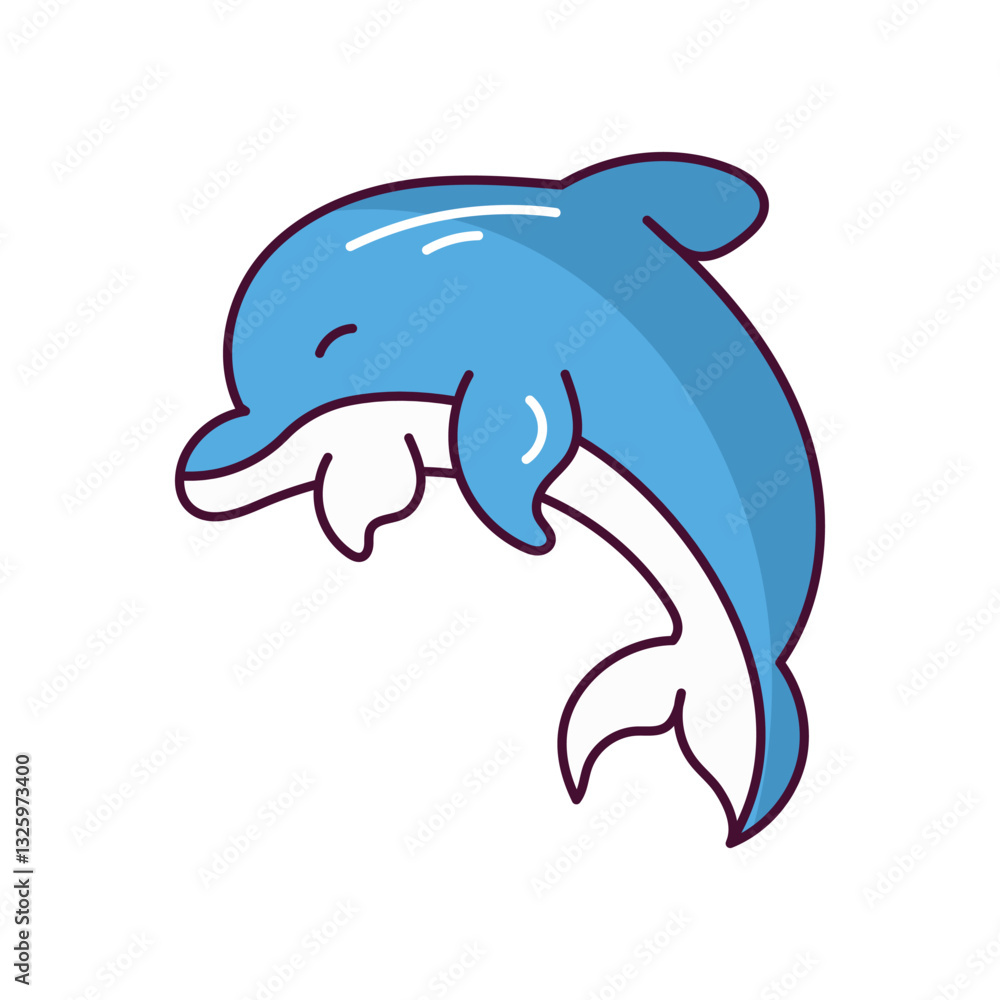 Fototapeta premium Dolphin doodle color line icon with white background vector stock illustration