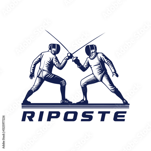 vector logo illustration of men with sword performing fencing