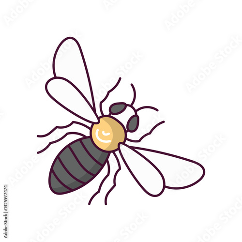 Bee doodle color line icon with white background vector stock illustration