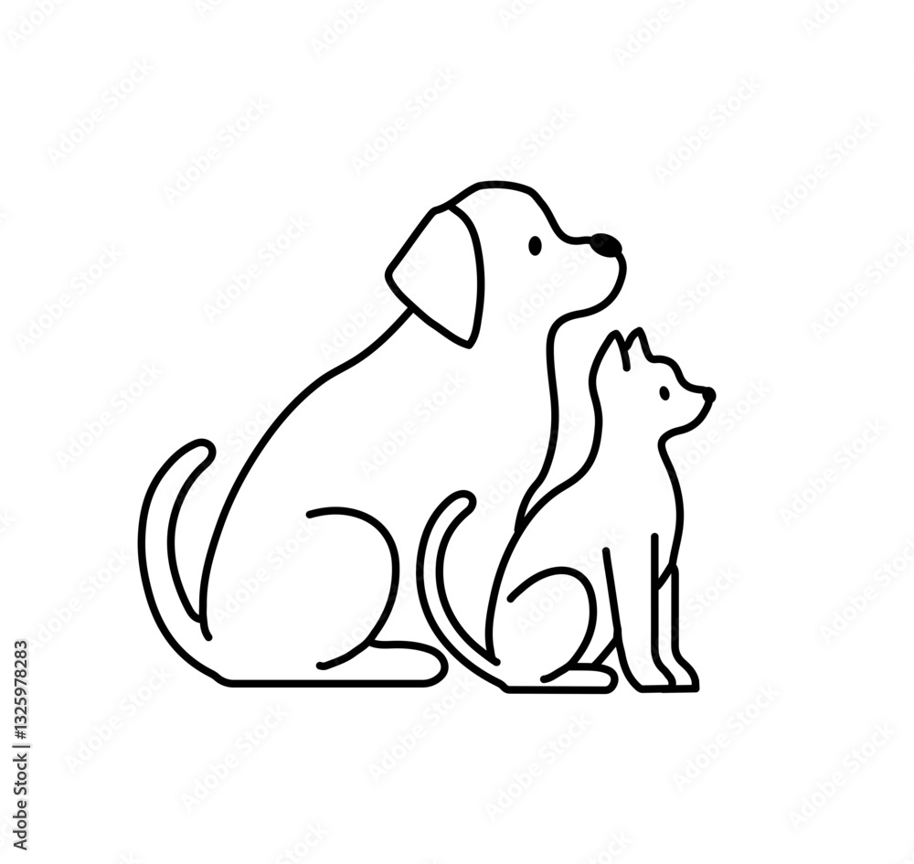 Cat and dog together line sign, symbol, logo design template. Linear icon, vector illustration Cat and dog together line sign, symbol, logo design template. Linear icon, vector illustration
