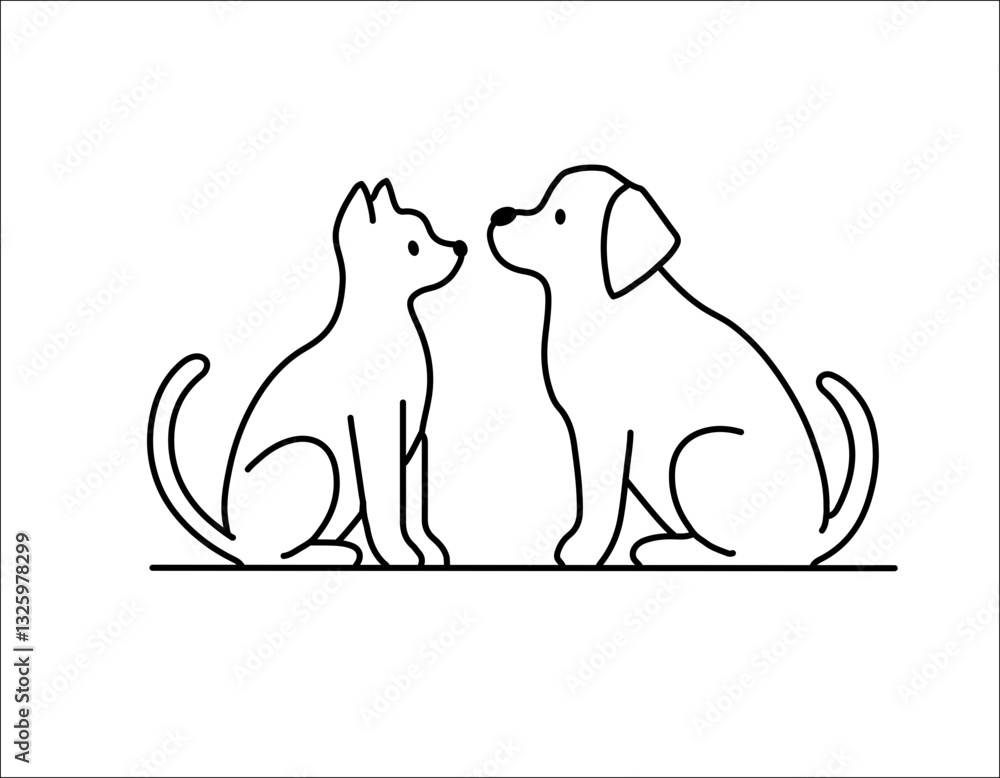 Obraz premium Cat and dog together line sign, symbol, logo design template. Linear icon, vector illustration