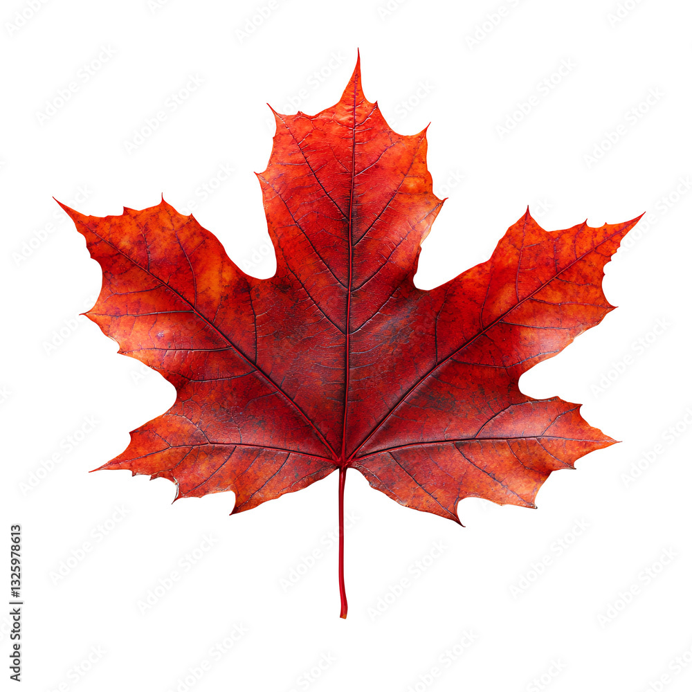 Obraz premium Vibrant Red Maple Leaf Autumn Nature Photography Isolated Black Background Fall Tree Plant Color 