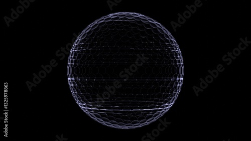 Gray hologram golf ball on black background.
Bright SciFi style.
