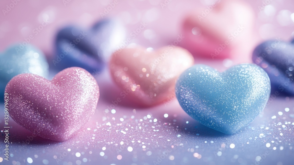 Obraz premium Captivating Sparkling Hearts in Soft Pastel Colors Creating a Dreamy Atmosphere