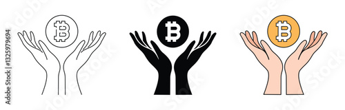 set of cryptocurrency bitcoin two hand