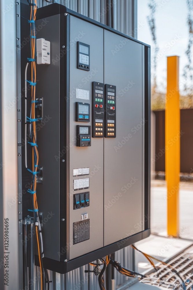 High-tech power inverter seamlessly connecting renewable energy sources to the electrical grid for sustainable power solutions. High-tech power inverter seamlessly connecting renewable energy sources to the electrical grid for sustainable power solutions.