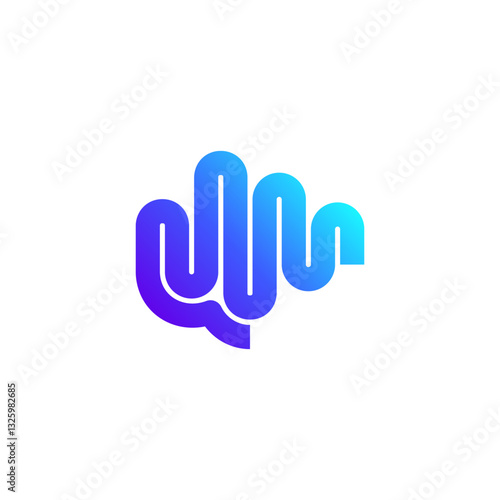 Blue Abstract Brain Waves in Sound and Bold Line, Mind and Mental Care Logo Design Vector