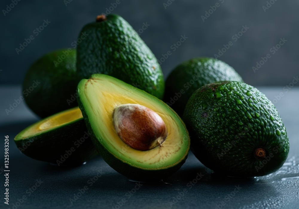 Fresh avocados cut in half, showcasing their creamy texture and seed Fresh avocados cut in half, showcasing their creamy texture and seed