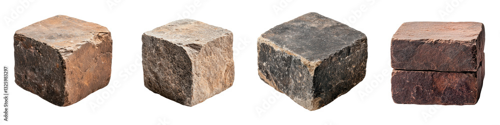 Collection of natural stone blocks in various earthy tones and rugged textures showcasing the diverse geological materials used in architectural design and construction Collection of natural stone blocks in various earthy tones and rugged textures showcasing the diverse geological materials used in architectural design and construction