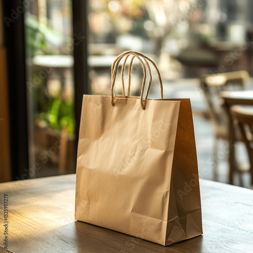 Obraz na płótnie a paper bag on the table, as an advertisement for nature conservation by using paper bags instead of plastic ones
w salonie