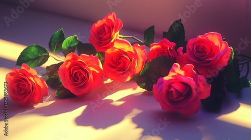 Wallpaper Mural Beautiful Red Roses Sunlight Soft Light Floral Background love bloom plant vivid Torontodigital.ca