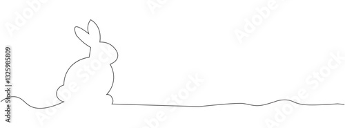 bunny ears one line art, rabbit line art, black line vector illustration, editable stroke, horizontal design eps10
