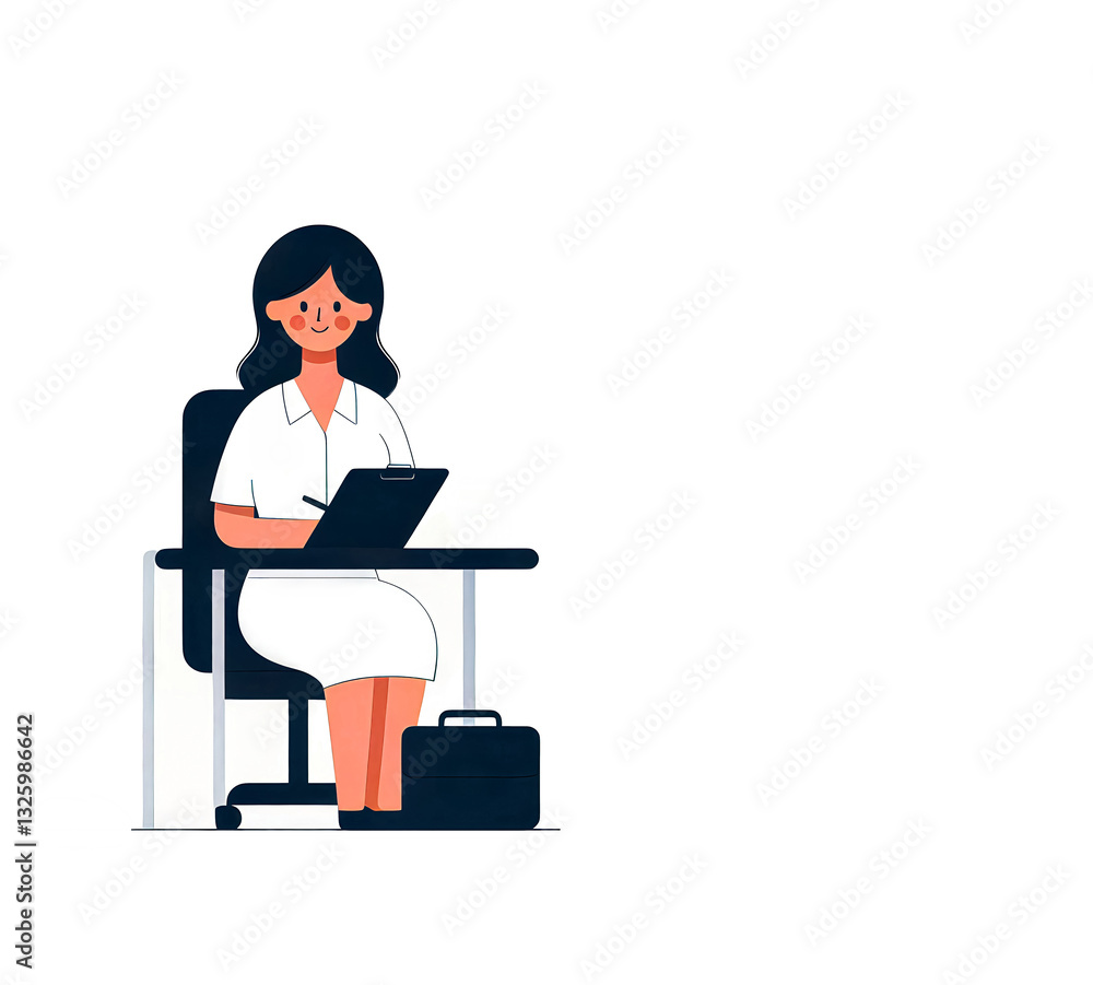 Isolated vector illustration of professional nurse working writing patient chart on white background with copy space. Isolated vector illustration of professional nurse working writing patient chart on white background with copy space.