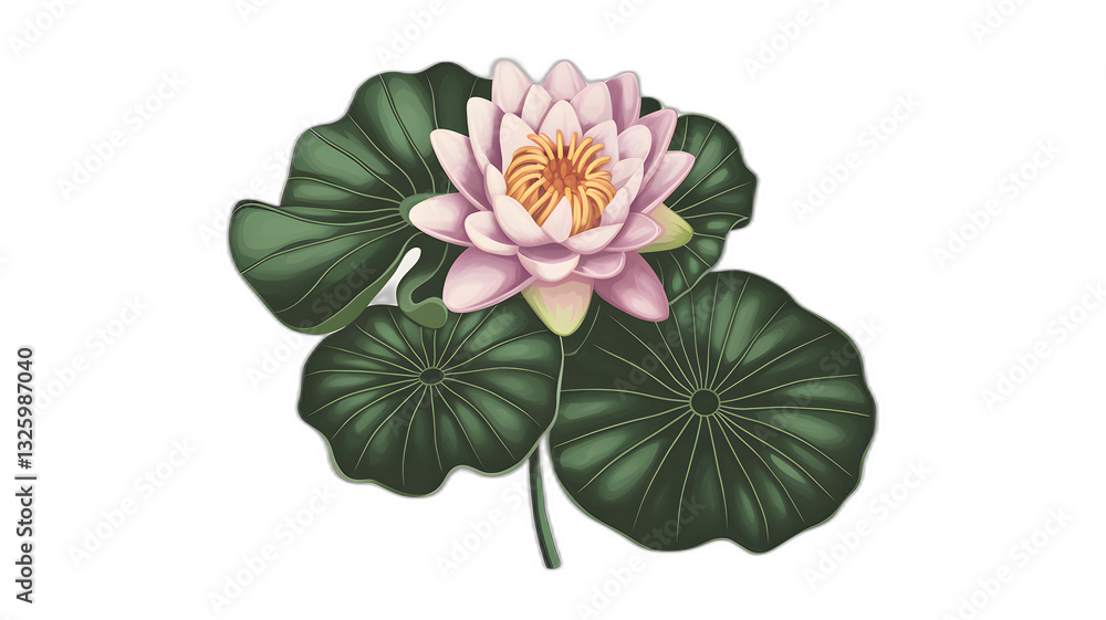 Obraz premium Realistic illustration of fresh, ripe water lily, emphasizing its smooth texture and vibrant color, against a clean white background for a fresh and minimalistic aesthetic.