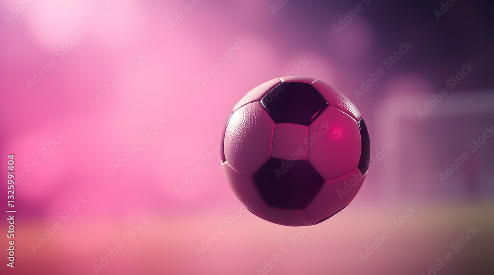 Fototapeta premium Soccer ball suspended in pink smoke, creating a surreal and dynamic sports image.
