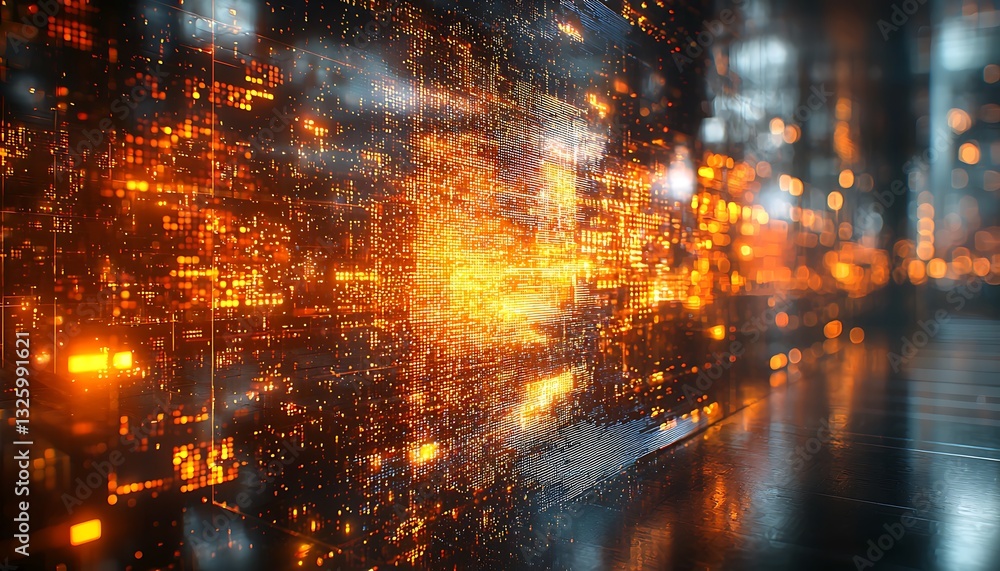 Fototapeta premium Abstract city grid illuminates urban scenery