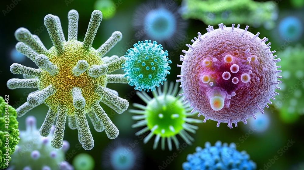 Obraz premium Colorful Photomicrograph of Microbes